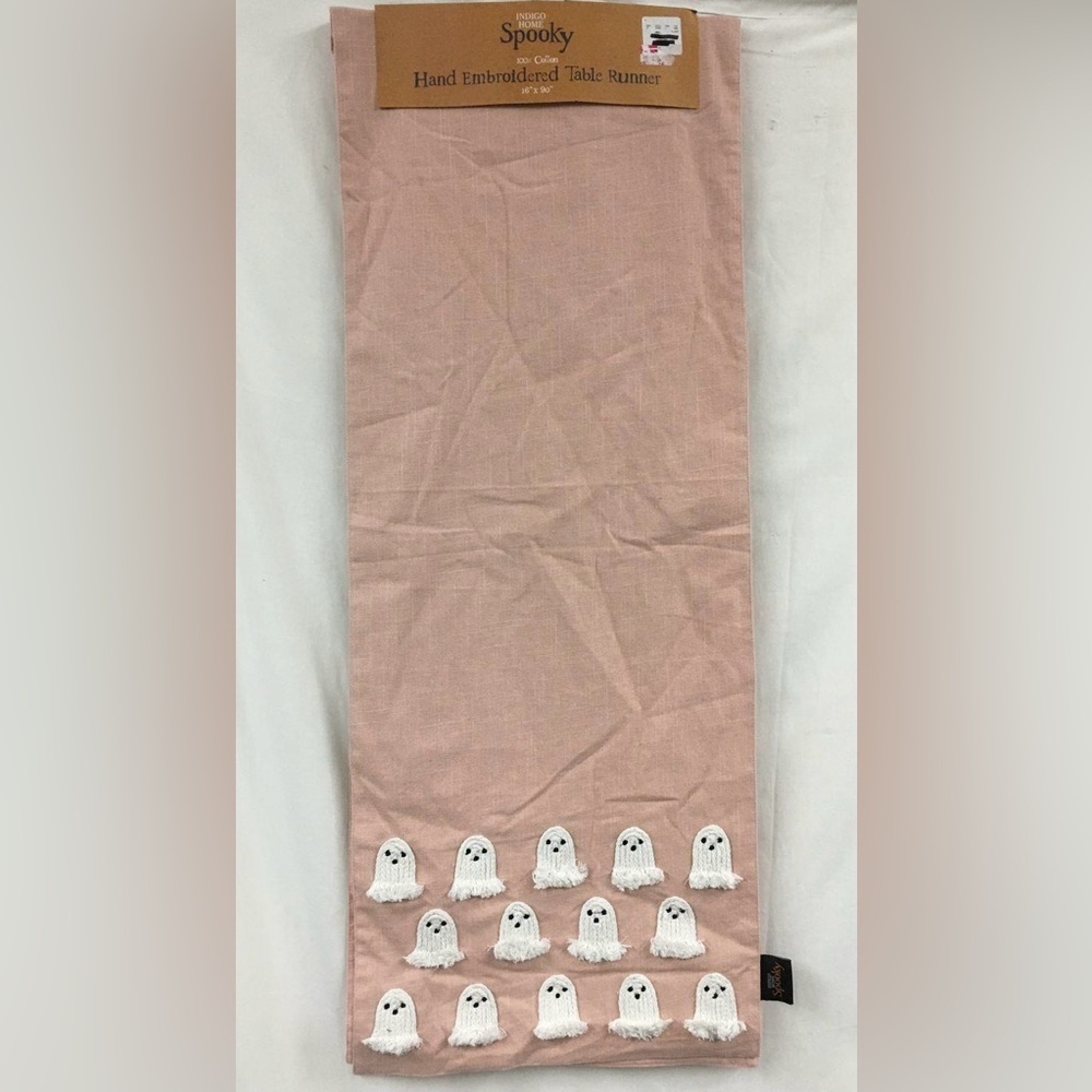 NWT Indigo Home Embroidered Cute Ghost Halloween Table Runner Holiday Decor
